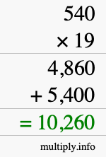 How to calculate 540 times 19 using long multiplication