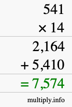 How to calculate 541 times 14 using long multiplication