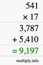 How to calculate 541 times 17 using long multiplication