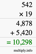 How to calculate 542 times 19 using long multiplication