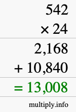 How to calculate 542 times 24 using long multiplication