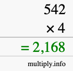 How to calculate 542 times 4 using long multiplication