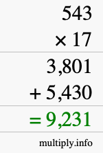 How to calculate 543 times 17 using long multiplication How to calculate 543 times 17 using long multiplication