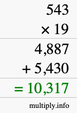 How to calculate 543 times 19 using long multiplication