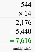 How to calculate 544 times 14 using long multiplication How to calculate 544 times 14 using long multiplication