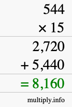 How to calculate 544 times 15 using long multiplication How to calculate 544 times 15 using long multiplication