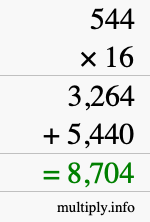 How to calculate 544 times 16 using long multiplication How to calculate 544 times 16 using long multiplication
