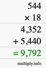 How to calculate 544 times 18 using long multiplication How to calculate 544 times 18 using long multiplication
