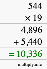 How to calculate 544 times 19 using long multiplication