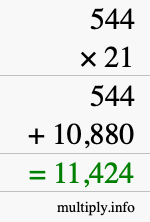 How to calculate 544 times 21 using long multiplication How to calculate 544 times 21 using long multiplication