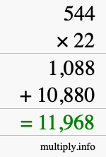 How to calculate 544 times 22 using long multiplication How to calculate 544 times 22 using long multiplication