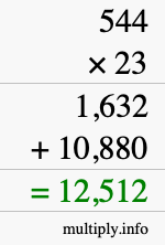 How to calculate 544 times 23 using long multiplication How to calculate 544 times 23 using long multiplication