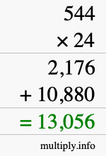 How to calculate 544 times 24 using long multiplication