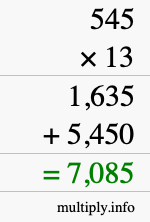 How to calculate 545 times 13 using long multiplication How to calculate 545 times 13 using long multiplication
