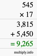 How to calculate 545 times 17 using long multiplication
