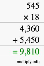 How to calculate 545 times 18 using long multiplication