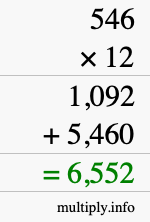 How to calculate 546 times 12 using long multiplication