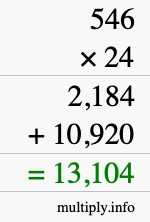How to calculate 546 times 24 using long multiplication