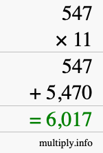 How to calculate 547 times 11 using long multiplication How to calculate 547 times 11 using long multiplication