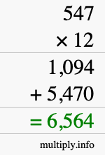 How to calculate 547 times 12 using long multiplication