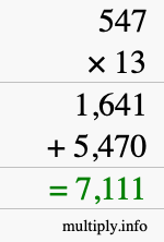 How to calculate 547 times 13 using long multiplication How to calculate 547 times 13 using long multiplication
