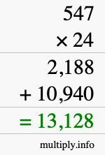 How to calculate 547 times 24 using long multiplication