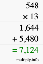 How to calculate 548 times 13 using long multiplication How to calculate 548 times 13 using long multiplication