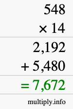 How to calculate 548 times 14 using long multiplication How to calculate 548 times 14 using long multiplication