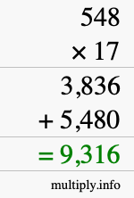 How to calculate 548 times 17 using long multiplication