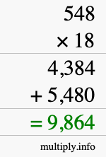 How to calculate 548 times 18 using long multiplication
