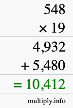 How to calculate 548 times 19 using long multiplication