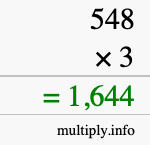 How to calculate 548 times 3 using long multiplication