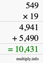 How to calculate 549 times 19 using long multiplication