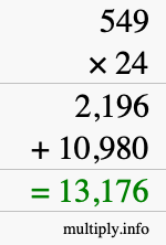 How to calculate 549 times 24 using long multiplication