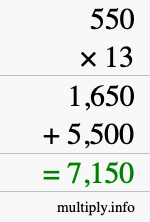 How to calculate 550 times 13 using long multiplication How to calculate 550 times 13 using long multiplication