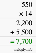 How to calculate 550 times 14 using long multiplication How to calculate 550 times 14 using long multiplication