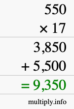 How to calculate 550 times 17 using long multiplication How to calculate 550 times 17 using long multiplication