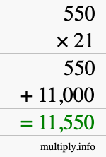 How to calculate 550 times 21 using long multiplication How to calculate 550 times 21 using long multiplication