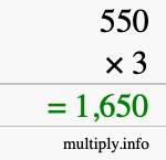 How to calculate 550 times 3 using long multiplication How to calculate 550 times 3 using long multiplication