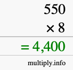 How to calculate 550 times 8 using long multiplication