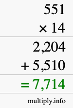 How to calculate 551 times 14 using long multiplication How to calculate 551 times 14 using long multiplication