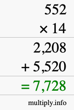How to calculate 552 times 14 using long multiplication