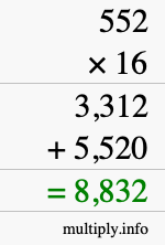 How to calculate 552 times 16 using long multiplication How to calculate 552 times 16 using long multiplication