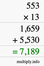 How to calculate 553 times 13 using long multiplication How to calculate 553 times 13 using long multiplication