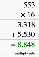 How to calculate 553 times 16 using long multiplication How to calculate 553 times 16 using long multiplication
