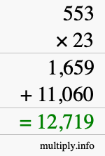 How to calculate 553 times 23 using long multiplication