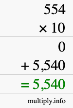 How to calculate 554 times 10 using long multiplication