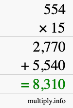 How to calculate 554 times 15 using long multiplication