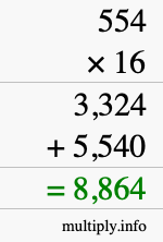 How to calculate 554 times 16 using long multiplication How to calculate 554 times 16 using long multiplication