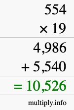 How to calculate 554 times 19 using long multiplication